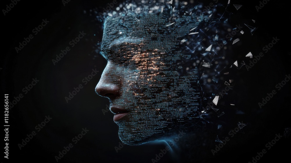 Digital transformation depicted through a futuristic portrait representing the blend of technology and human identity Digital transformation depicted through a futuristic portrait representing the blend of technology and human identity