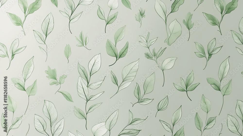 Fototapeta premium Green Leaf Pattern on Pastel Background