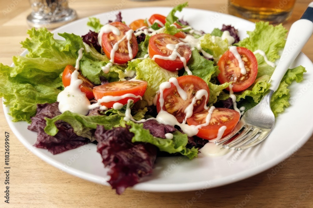 salad of lettuce and tomato with dressing