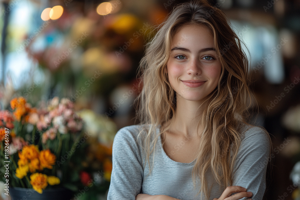 Very Young Long Haired Woman Florist Posing At Workplace In Flower Shop
Very Young Long Haired Woman Florist Posing At Workplace In Flower Shop