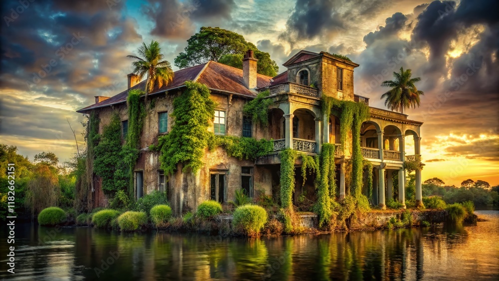 Obraz premium Abandoned Intracoastal Waterfront Mansion - Urban Exploration Photography