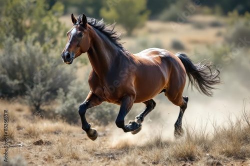 Boerperd horse breed galloping in the wild photo