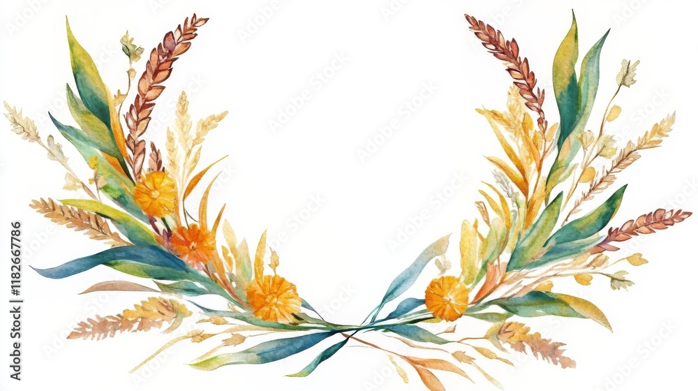 Naklejka premium Watercolor Floral Wreath - Autumnal Arrangement