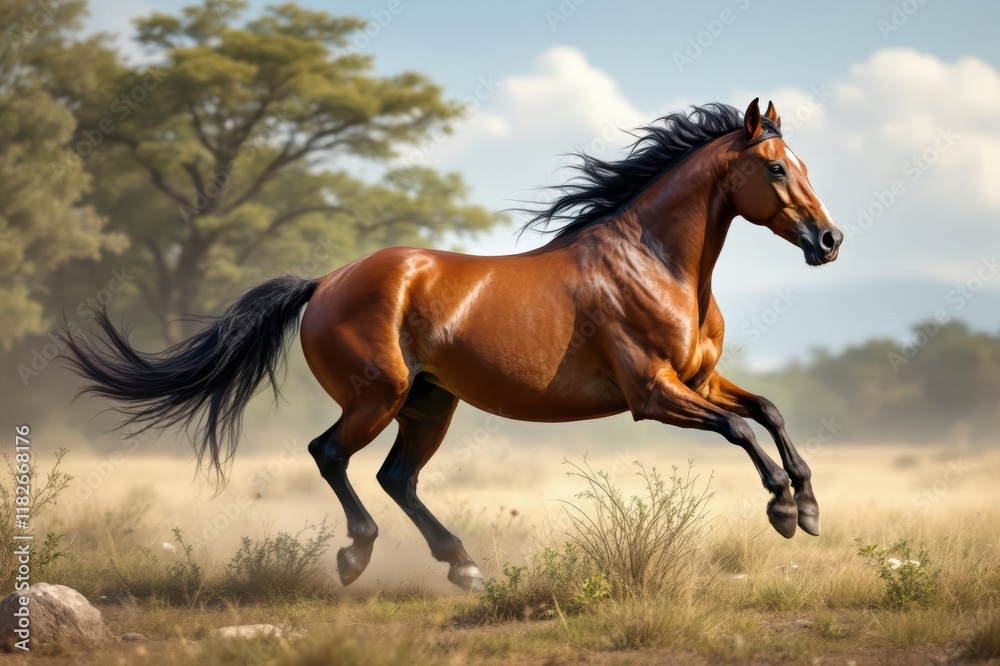British Warmblood horse breed galloping in the wild British Warmblood horse breed galloping in the wild