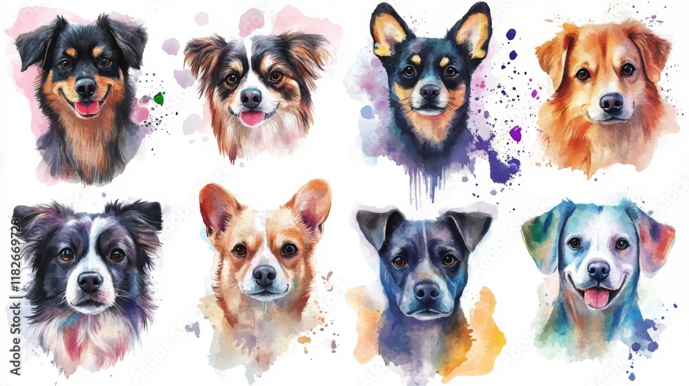 Obraz premium Watercolor Portraits of Adorable Dogs
