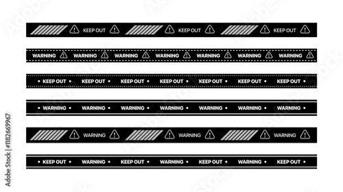 Creative vector illustration of black and white police stripe border. Set of danger caution seamless tapes. Art design line of crime places. Abstract concept graphic element.