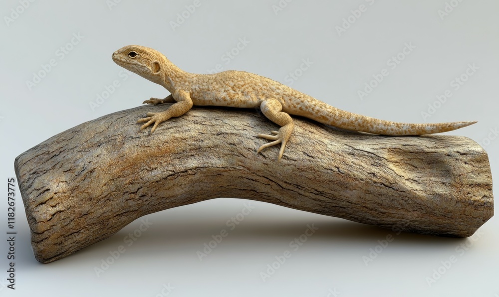 Lizard is sitting on a log. The lizard is small and has a long tail. The log is brown and has a rough texture Lizard is sitting on a log. The lizard is small and has a long tail. The log is brown and has a rough texture