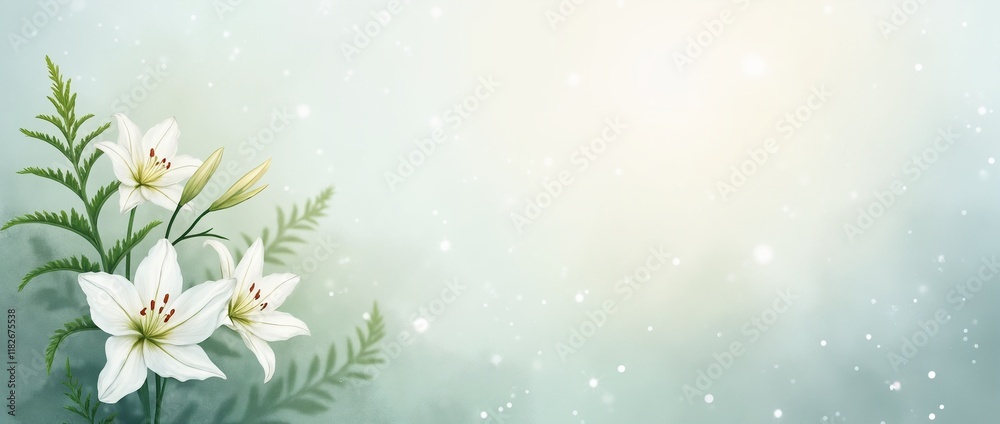 White lilies with soft blue background with copy space White lilies with soft blue background with copy space