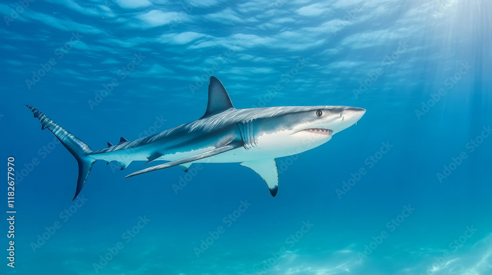 Fototapeta premium Blue shark on a white background. Illustration of a shark vector.