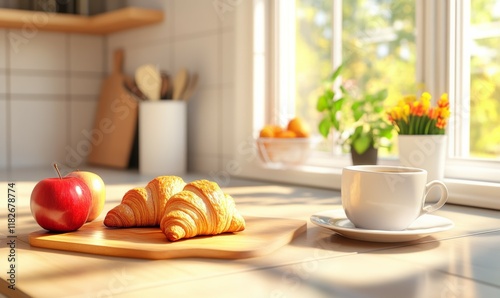 Wallpaper Mural Morning coffee break with a croissant on a kitchen counter. Torontodigital.ca
