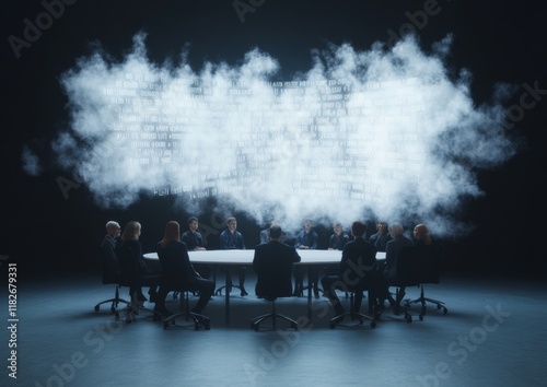Surreal Governance Abstract Legal Text Illumination Over Discussion Table