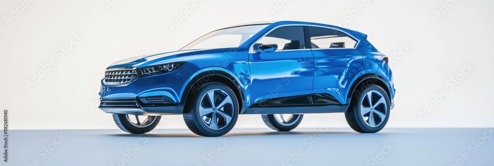 Obraz premium Sleek Blue City Crossover: Compact Automotive Design on White Backdrop with Modern Aesthetic