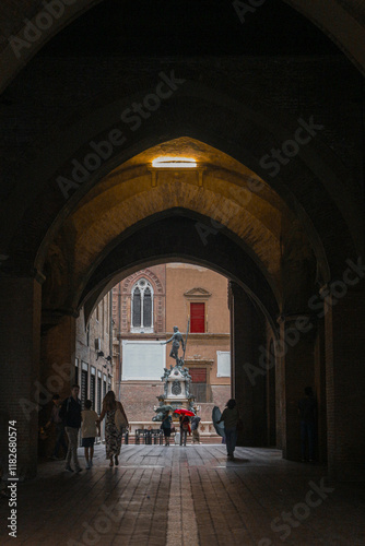 Tunnel vision view from a porticoes in Bologna, Italy photo