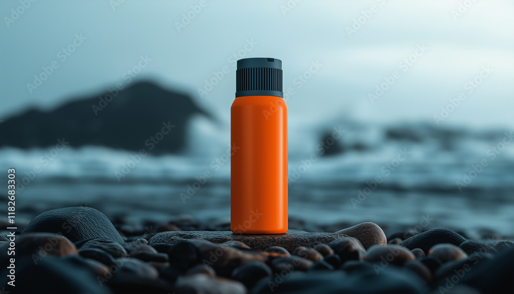 Bunte Trinkflasche auf Kieselsteinen am ruhigen Meer
Bunte Trinkflasche auf Kieselsteinen am ruhigen Meer