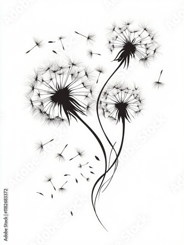 Whimsical Dandelion Seeds Dancing in the Breeze, Isolated Wild Plant Beauty