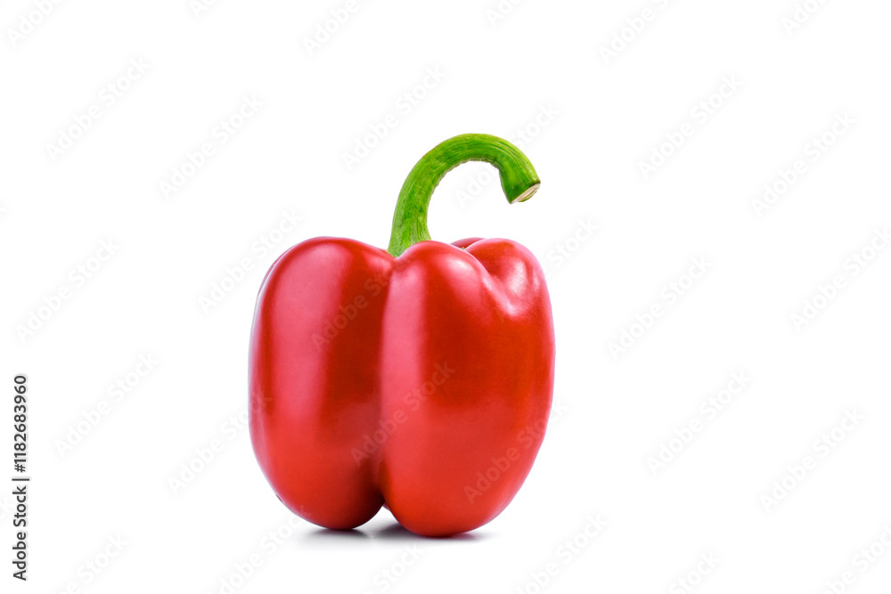 Bright red sweet pepper close-up on a white background.illustration on the theme of healthy eating, fresh vegetables and cooking.