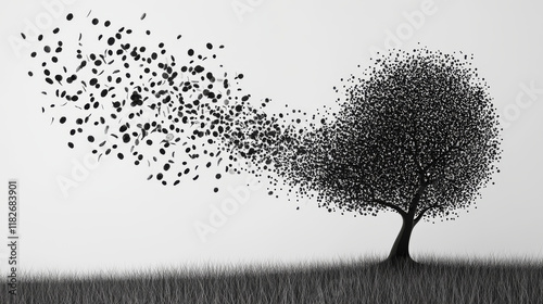 The tree of particles. Tree wind tears of small circles and dots. vector illustration.