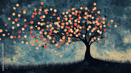 The tree of particles. Tree wind tears of small circles and dots. vector illustration.