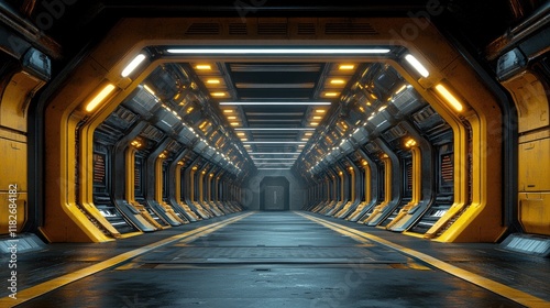 Futuristic Yellow And Black Spaceship Corridor