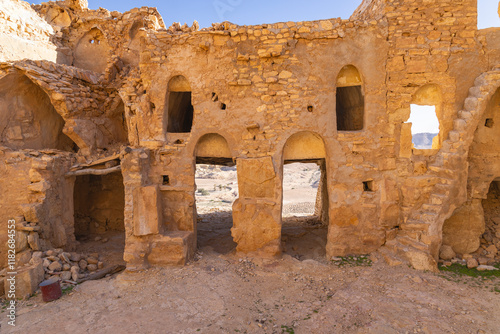 Chenini, Tunisia. Ancient stone ruins in the town of Tataouine. photo