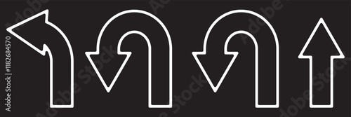 Arrows Showing Road Traffic. Prohibitory Road Signs. Vector Icons. No U-Turn, No Left and Right Turn, One-Way Traffic, and No Entry. EPS 10.