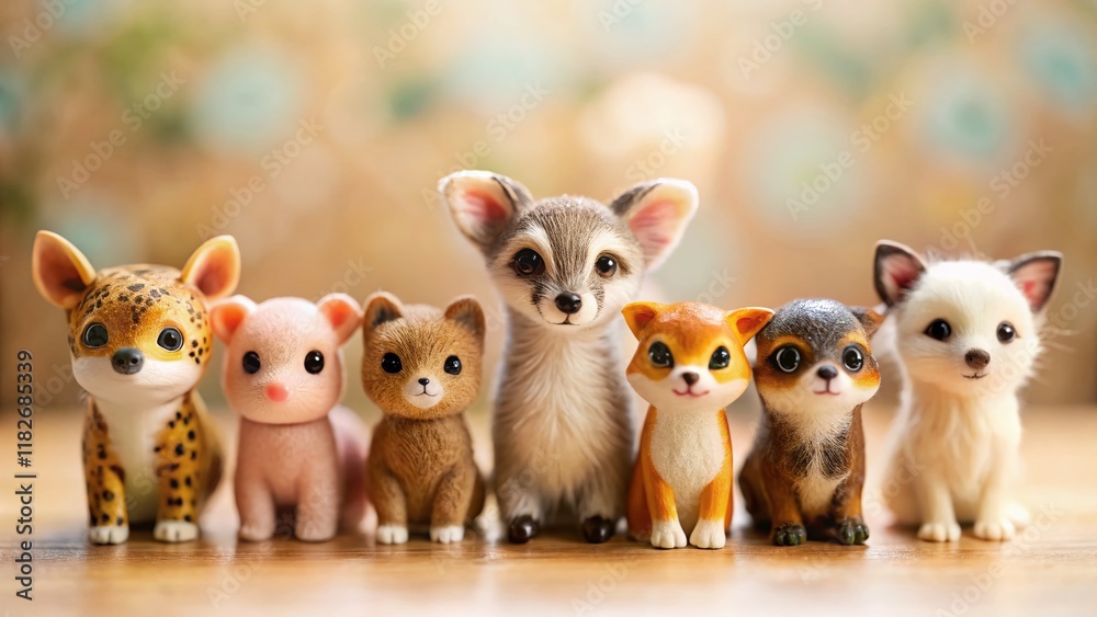 Naklejka premium Adorable Animal Face Outlines: Tilt-Shift Miniature Photography Set