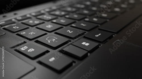 Computer keyboard, close-up button with a picture hat of the graduate. 3D render of a laptop keyboard photo