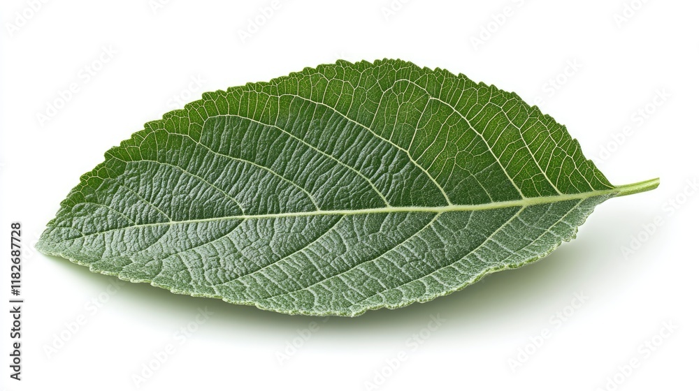 Obraz premium Single Green Leaf Isolated On White Background