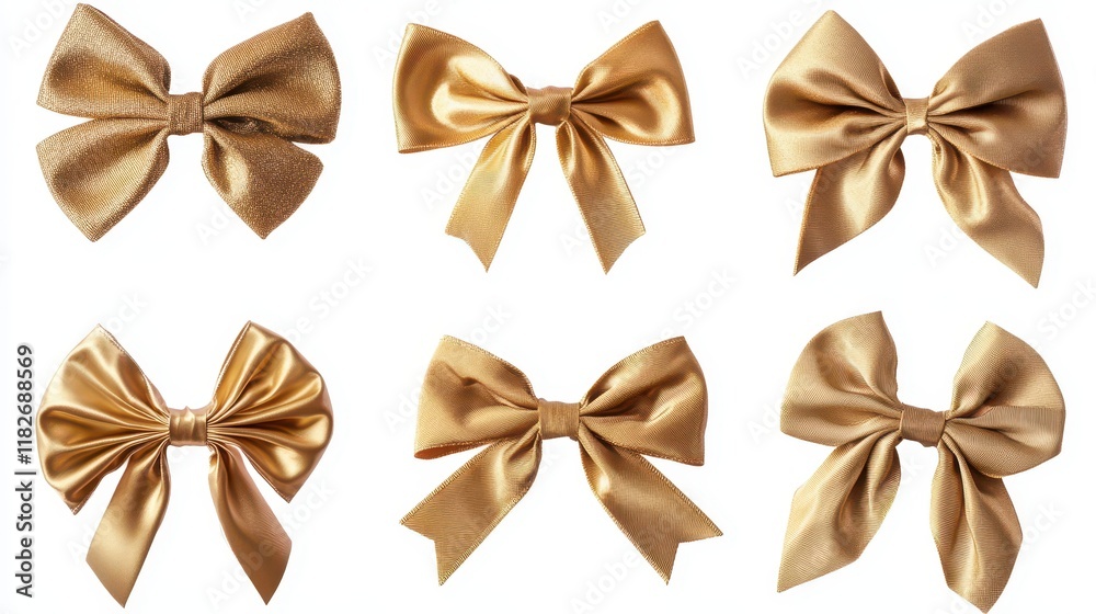 Beautiful golden bows isolated on white, set Beautiful golden bows isolated on white, set