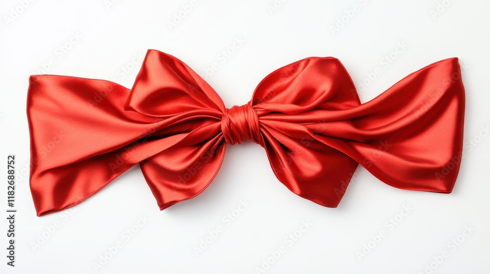 Red satin ribbon with bow isolated on white, top view Red satin ribbon with bow isolated on white, top view