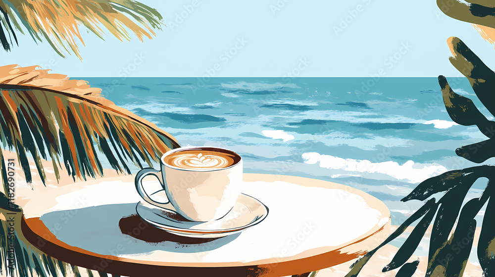 Obraz premium Canarian coffee on seafront table. Seafrost. Illustration