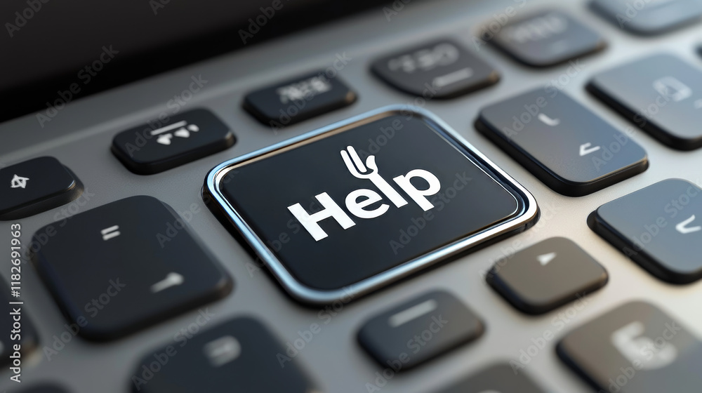 Computer keyboard, close-up button with the image of a hand with finger up. 3D render of a laptop keyboard Computer keyboard, close-up button with the image of a hand with finger up. 3D render of a laptop keyboard