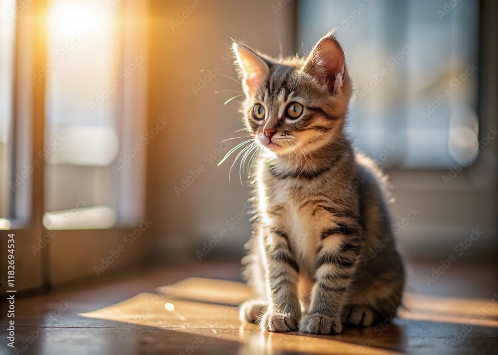 Adorable Grey Tabby Kitten Sideways Pose - Cute Pet Photography Adorable Grey Tabby Kitten Sideways Pose - Cute Pet Photography