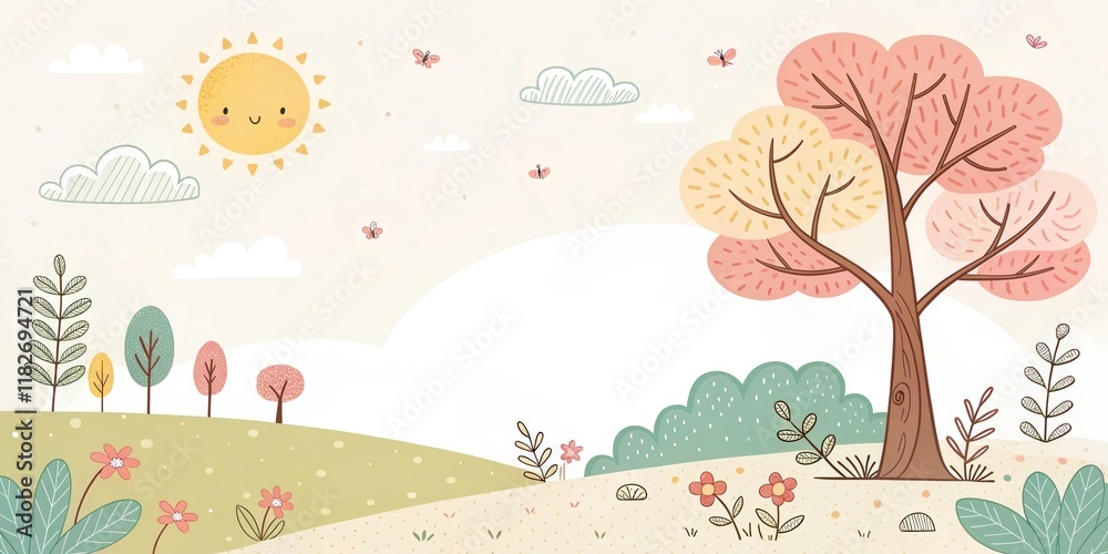 tree and sunny sky cute illustration background tree and sunny sky cute illustration background