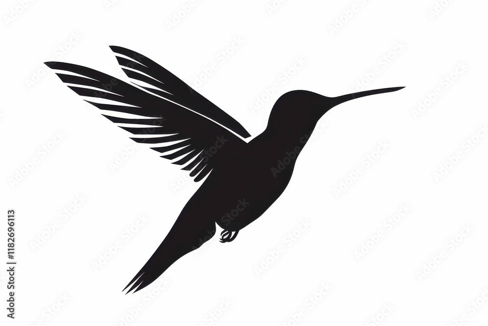 Fototapeta premium Graceful hummingbird silhouette against serene gray backdrop