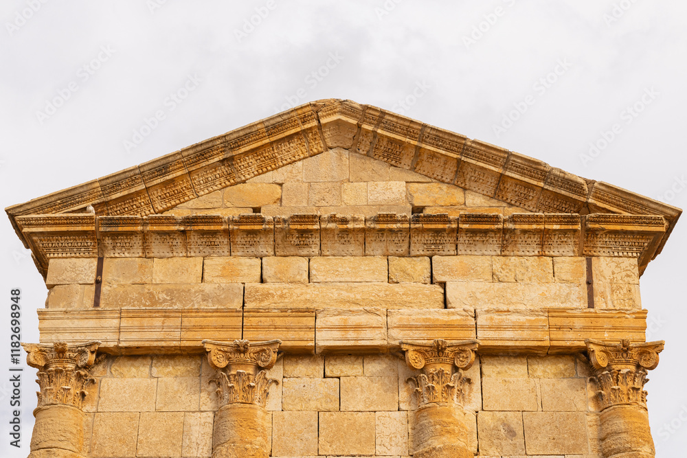 Fototapeta premium Subaytilah, Kasserine, Tunisia. Capitoline temples at the Byzantine Roman ruins in Sbeitla.