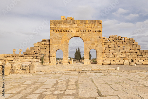 Subaytilah, Kasserine, Tunisia. Arch of Antoninus Pius at the Byzantine Roman ruins in Sbeitla. photo