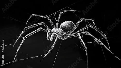 Black widow consists of points, lines and triangles. The polygon shape in the form of a silhouette of a spider on a dark background Vector illustration photo