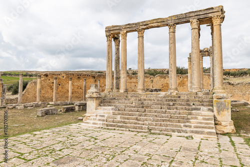 Dougga, Beja, Tunisia. Temple of Juno Caelestis at the Roman ruins.