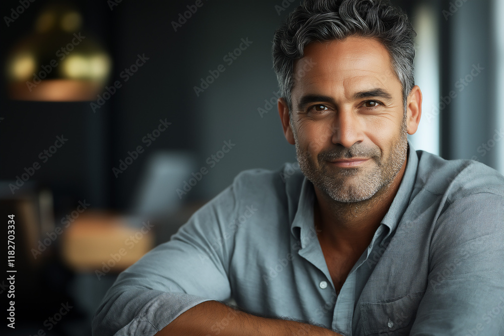 Portrait of middle age attractive Hispanic businessman in business casual dress, copy space Portrait of middle age attractive Hispanic businessman in business casual dress, copy space