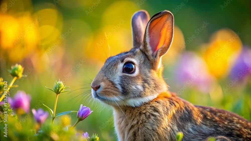 Fototapeta premium Adorable Wild Rabbit Close-Up, Tilt-Shift Miniature Effect, Nature Wildlife
