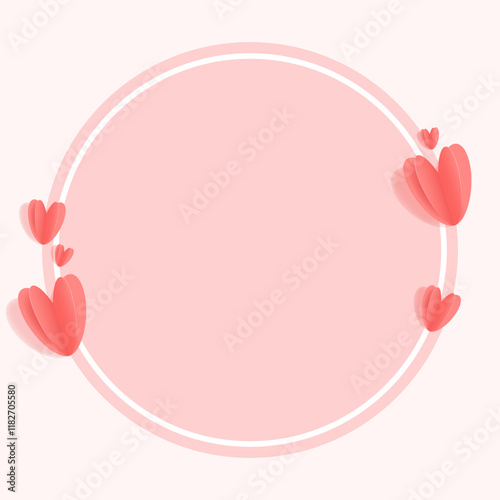 Banner with frame and flying hearts in cut paper style. Frame for text. Hearts. Valentine's Day. Romance and love. Screensaver, advertising template, advertising frame