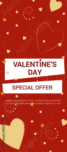 Special offer banner for Valentine's Day. Valentine's Day. Holiday of love. Sale. Abstract banner. Love. Discounts. Banner for advertising, social networks, printing, templates, etc.