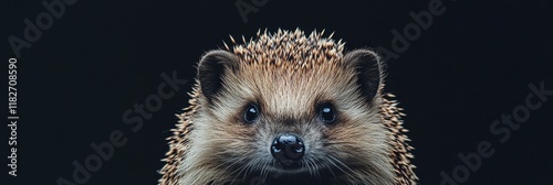 Unlikely encounter with a curious hedgehog glowing in soft light against a dark background