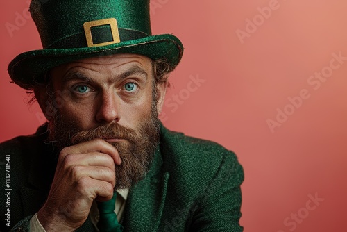 Mature man with a humorous expression in a vividly colored background, partaking in the St. Patrick's Day festivities photo