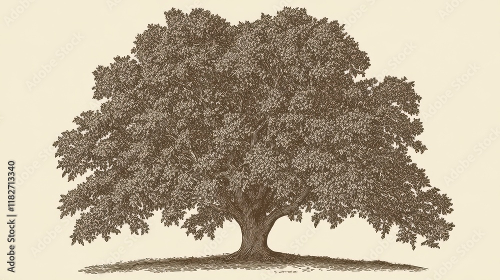 Fototapeta premium Majestic Vintage Tree Illustration: A Detailed Botanical Print
