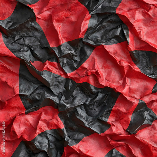 Photorealistic texture of slighlty scrunched red and black xmas wrapping paper photo