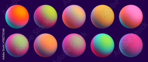 Set of colorful balls with various vibrant and vivid smooth gradient colors for creative digital artwork designs. Colorful spheres set with blurred colors for creative projects. Vector illustration
