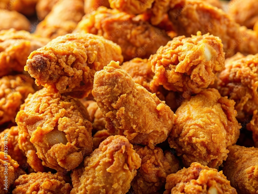 Aerial View of Crispy Korean Fried Chicken Pile - Delicious Snack Food Aerial View of Crispy Korean Fried Chicken Pile - Delicious Snack Food
