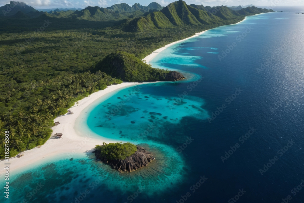 A tropical island with glowing lagoons A tropical island with glowing lagoons